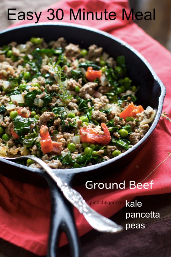 Ground Beef Italian Style With Pancetta, Kale, Sweet Peas - Spinach Tiger