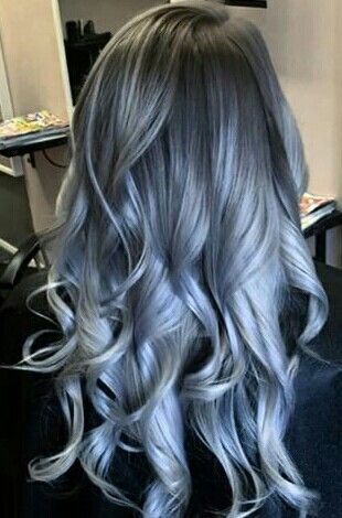 Silver Blue/Grey Ombre … | Grey Ombre Hair, Silver Blue Hair, Blue Grey Hair