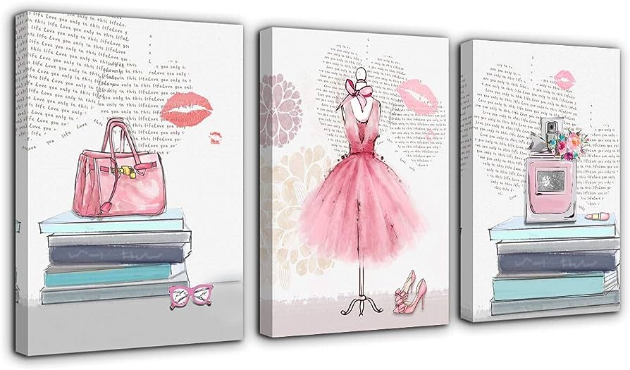 Amazon.Com: Canvas Wall Art For Girls Bedroom Pink Fashion Wall Decoration  3 Pieces Picture Artwork Framed Prints Ready To Hang For Bathroom Home Teen  Girls Room Woman Room Modern Wall Decor 12