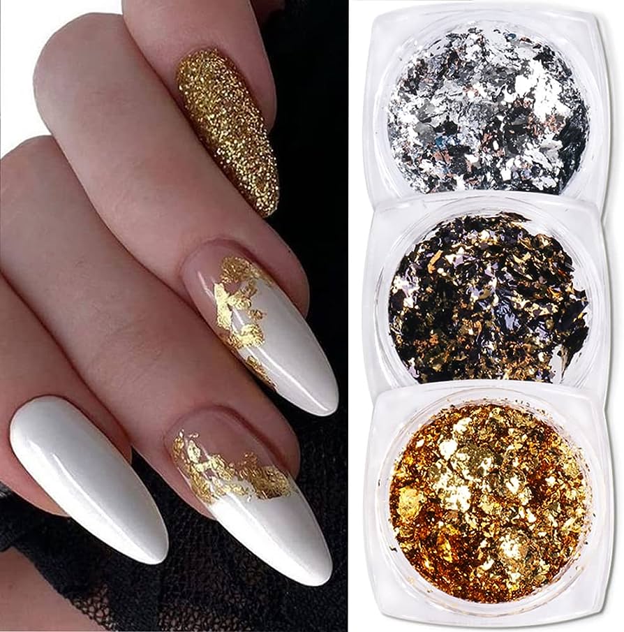 Amazon.Com: Gold Nail Art Foil Glitter Flakes Nail Powder Sequins 3D  Sparkly Aluminum Foil Flake Nail Art Supplies For Nails Chrome Powder  Holographic Diy Winter Manicure Decorations 3 Boxes : Beauty &