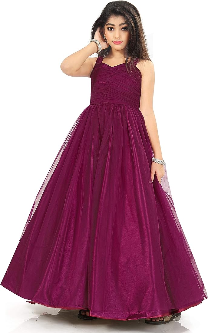 Marcy Kids Purple Net With Satin Gown Dress For Girls : Amazon.In: Clothing  & Accessories