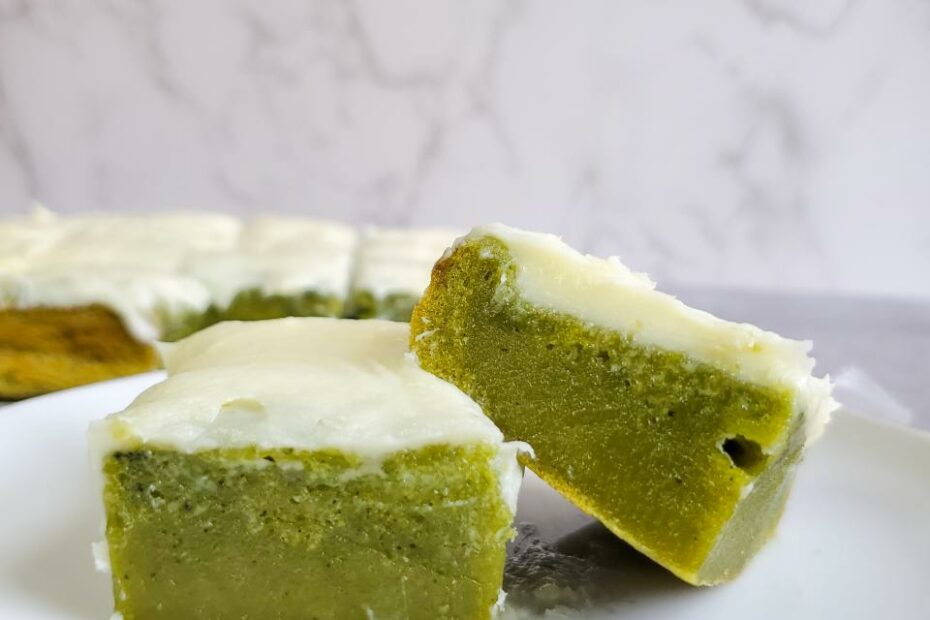 Baked Matcha Mochi With A White Chocolate Ganache - Salt And Wild Honey