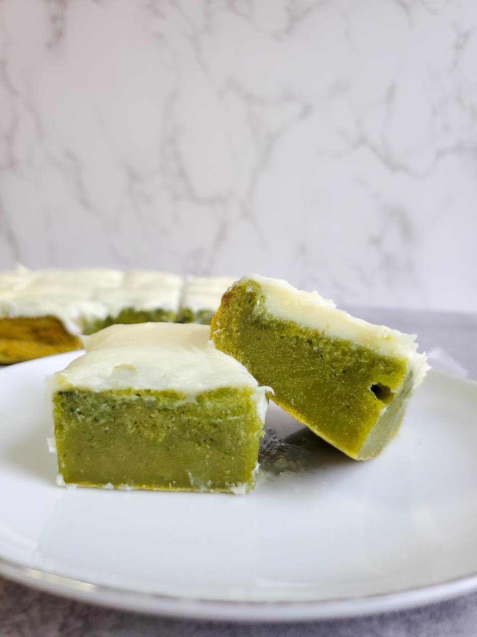 Baked Matcha Mochi With A White Chocolate Ganache - Salt And Wild Honey