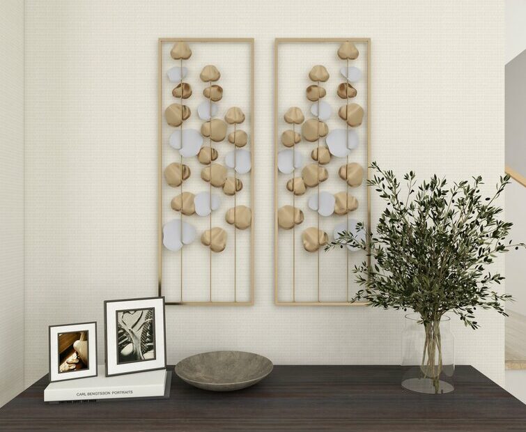 Mercer41 Gold Metal Tall Cut-Out Leaf Wall Decor With Gold Frame 12