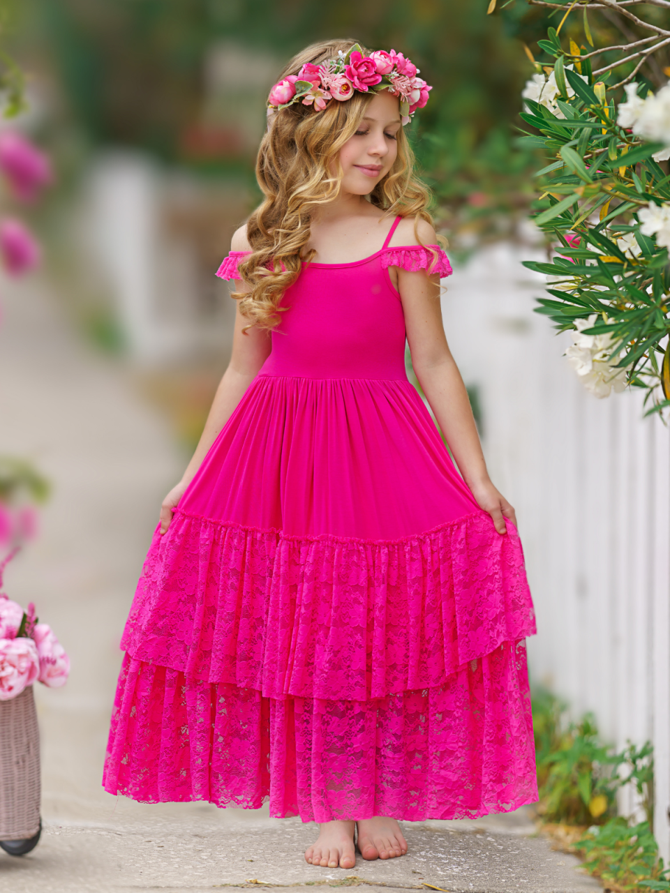 Toddler Cute Spring Dresses | Girls Fuchsia Lace Ruffle Nixi Dress – Mia  Belle Girls