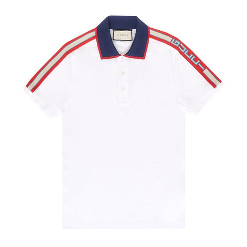 Mua Áo Polo Nam Gucci Logo Ribbon Stripe Cotton Polo Shirt Màu Trắng - Gucci  - Mua Tại Vua Hàng Hiệu H090016