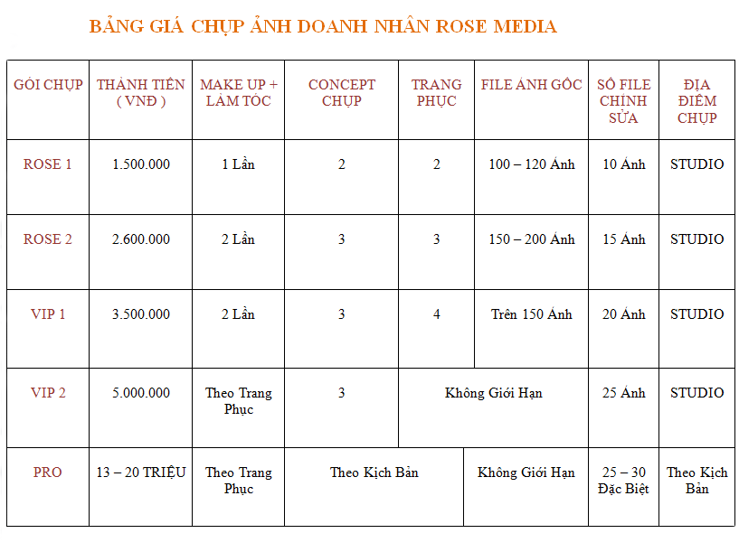 Báo Giá Chụp Ảnh Doanh Nhân - Rose Studio