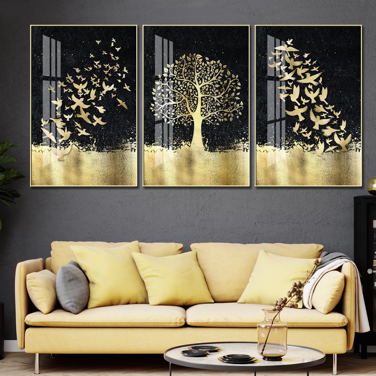 Nordic Golden Black Framed Canvas Wall Art | Dekor Company