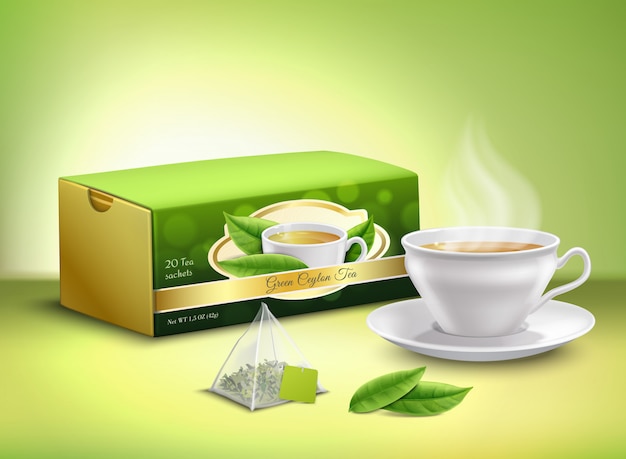 Free Vector | Green Tea Packaging Realistic Design