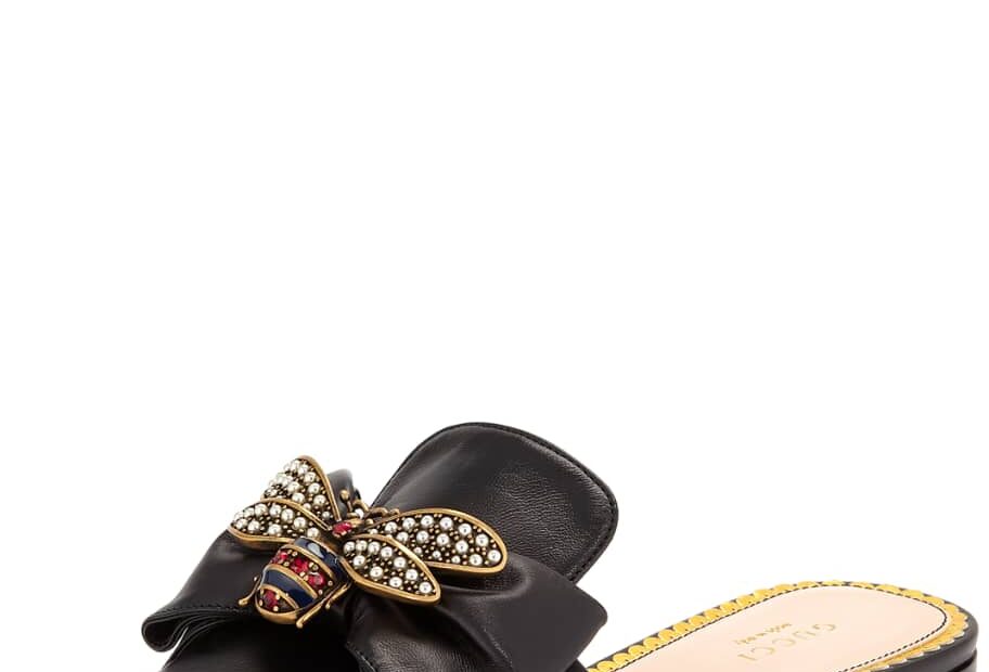 Gucci Embellished Bee Slide Sandals - Bergdorf Goodman