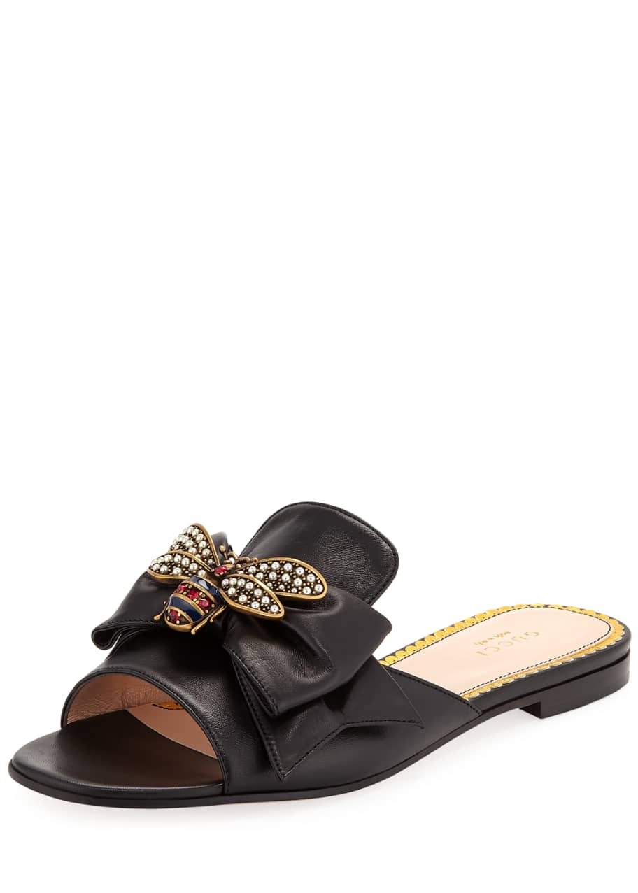 Gucci Embellished Bee Slide Sandals - Bergdorf Goodman