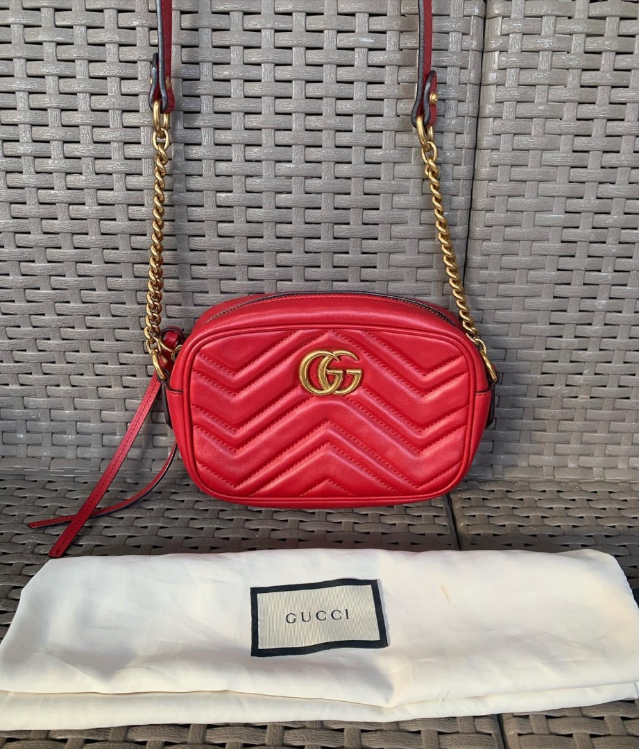 Gucci Red Gg Marmont Mini Camera Bag, Luxury, Bags & Wallets On Carousell