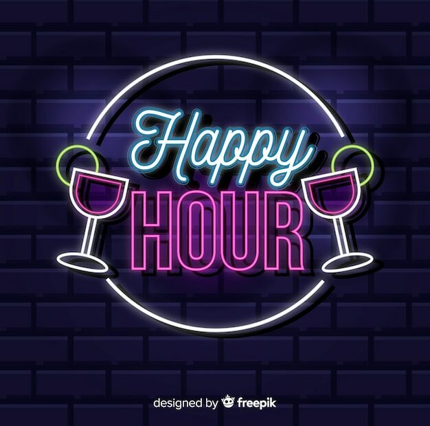 Free Vector | Happy Hour Neon Sign With Cocktails