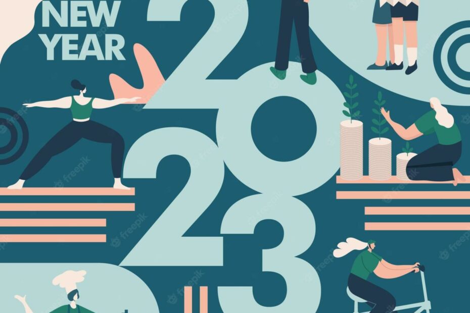 Premium Vector | Happy New Year 2023 2023 Goals And Resolutions Concept  Illustration Tiny People Having Fun With Their Goals In 2023