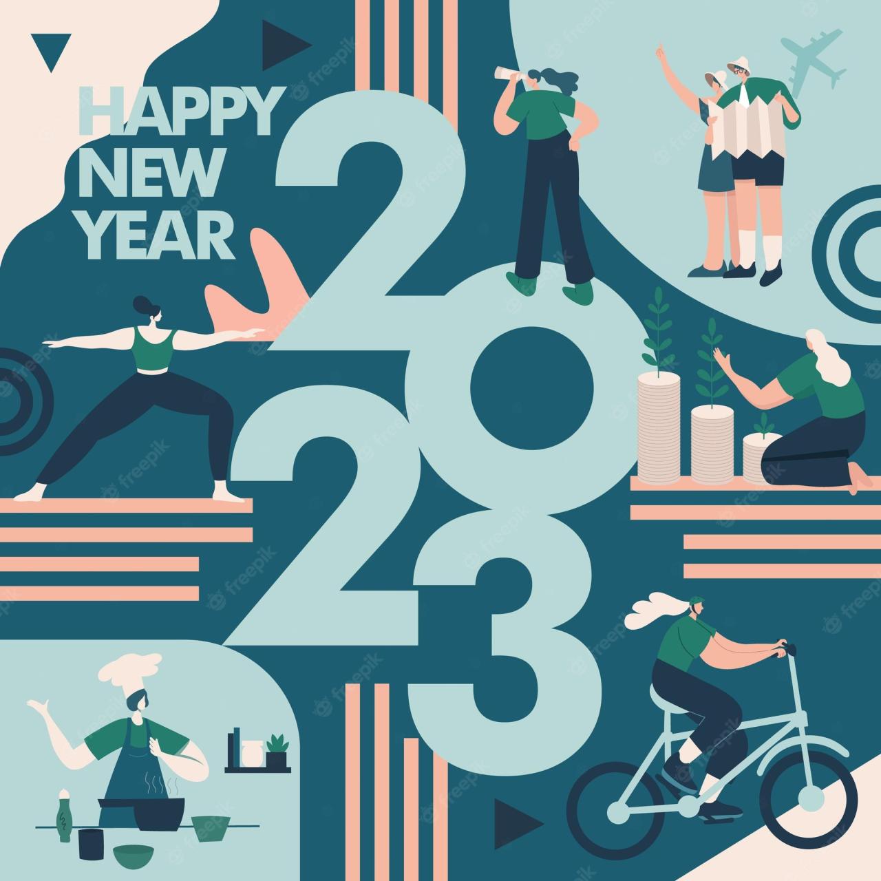 Premium Vector | Happy New Year 2023 2023 Goals And Resolutions Concept  Illustration Tiny People Having Fun With Their Goals In 2023