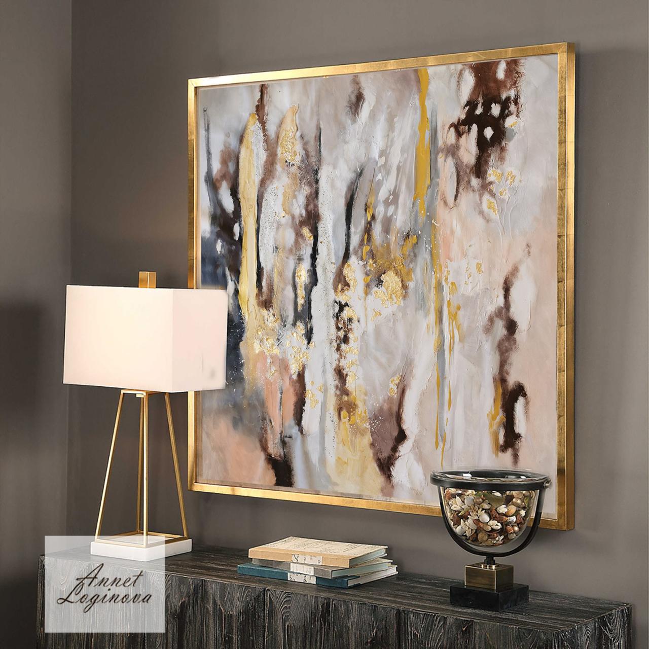 Gold Framed Abstract Painting Gold Leaf Canvas Art Large - Etsy