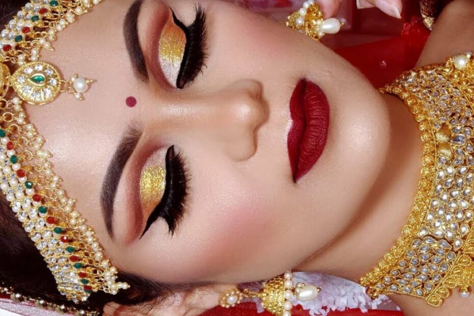 Full Hd Indian Bridal Makeup Tutorial South Indian Look Gold Glitter Cut  Crease Maroon Lipstick - Youtube