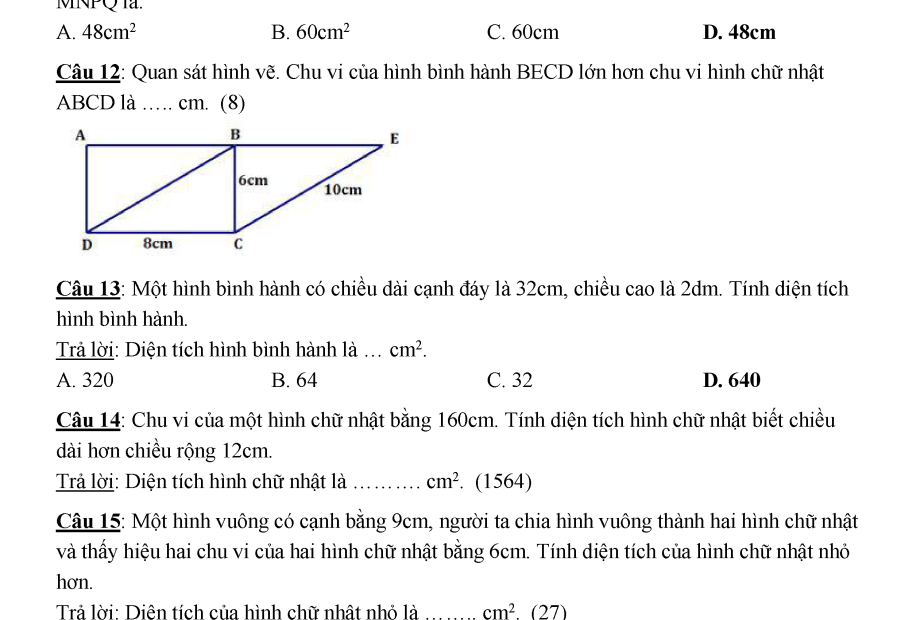 Các Bài Toán Về Hình Học Lớp 4