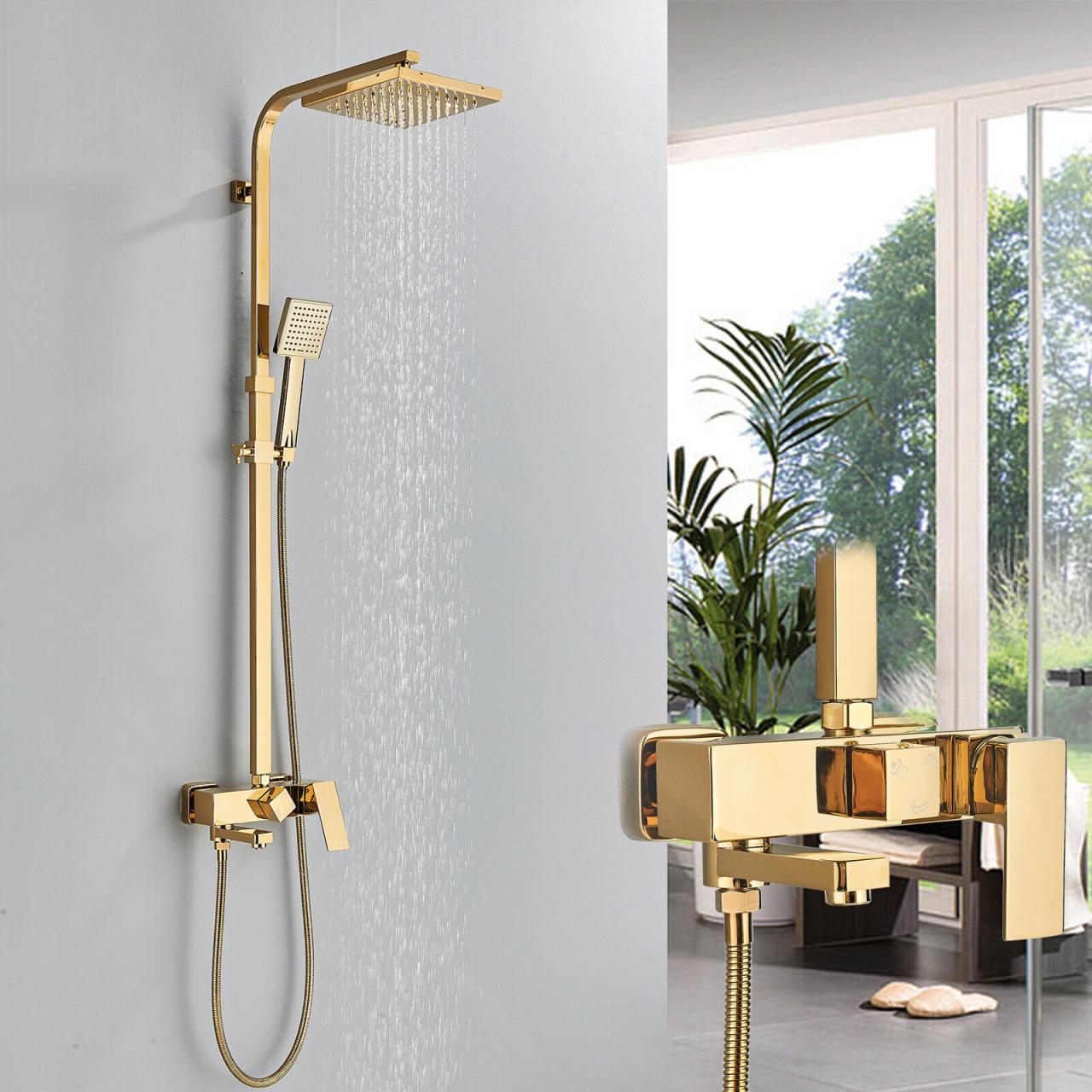 Polished Gold Bathroom Shower Set Mixer Tap 8