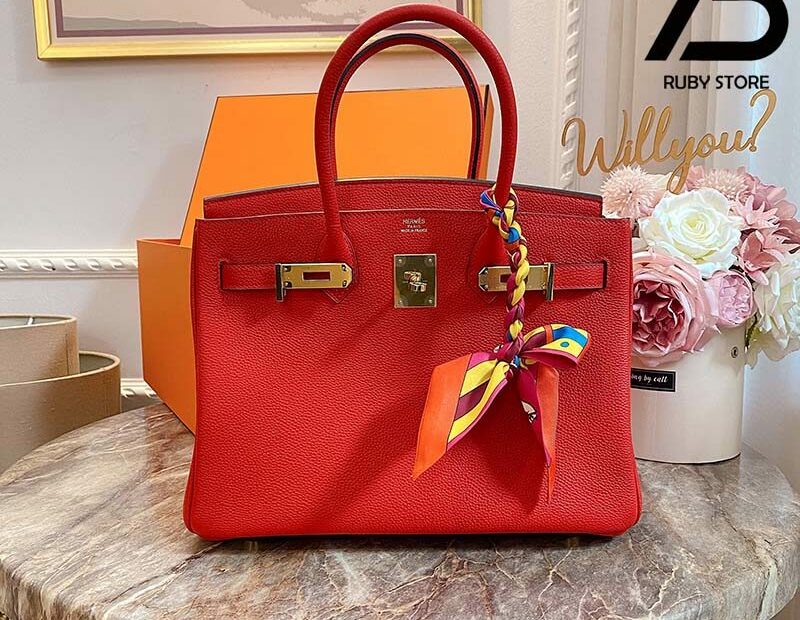 Túi Hermes Birkin 30Cm Màu Đỏ Khóa Vàng Siêu Cấp | Ruby Luxury