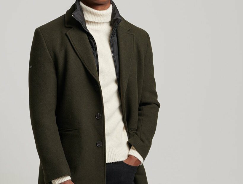 Men'S - Detachable Lining Wool Town Coat In Green | Superdry Uk