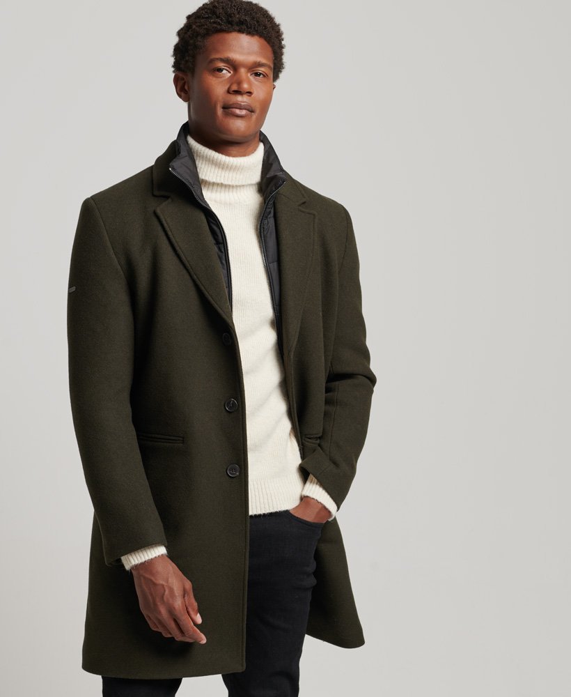 Men'S - Detachable Lining Wool Town Coat In Green | Superdry Uk