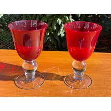 Vintage Red Water Goblets W/Clear Ball Stem Crystal Wine Goblets/Red  Crystal Cocktail Glasses Set Of 2 - Etsy